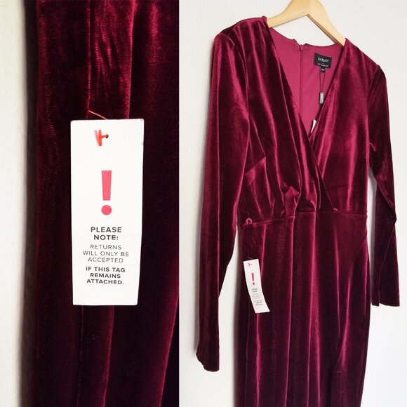 NEW Bardot Morgan Velvet Midi Dress in Burgundy Size 8 Slit Holiday No Belt $119 - Picture 9 of 16
